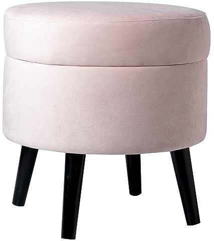moorg Pouf Contenitore in Velluto Color Rosa, Puffo Contenitore Rotondo, Pouf con Piedini in Legno, Pouffe Salotto 38x39 cm