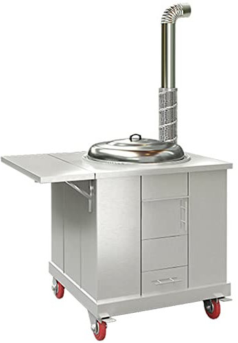 YYUINU Großer multifunktionaler Kohle-/Holzofen, tragbarer rauchfreier Vergaser aus reinem Stahl, ländlicher Heizofen mit Kamin, Kochgeschirr-Set,with Side Panels