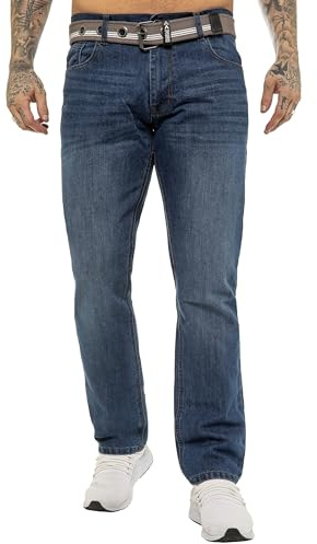 989Zé ENZO Mens Straight Leg Jeans Regular Fit Denim Trouser Pants UK EZ399 Blue 34W / 32L