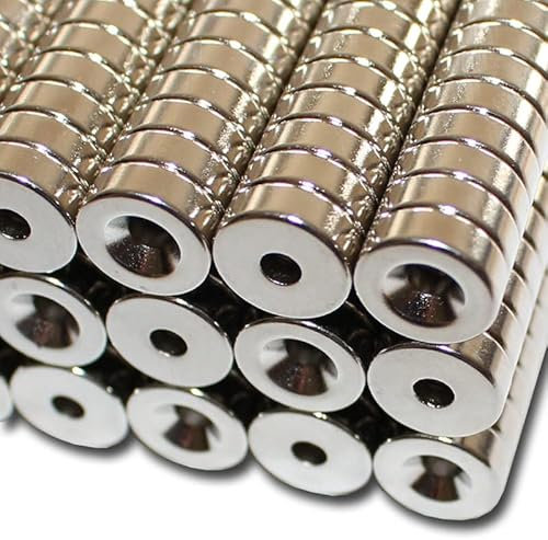 Magnethandel I 2 Stück Neodym Ringmagnete Ø 12 x Ø 3,5 x 4 mm Süd mit Bohrung und Senkung Starke Scheibenmagnete mit Bohrung Supermagnete Haftkraft 1,6kg Ringmagnete zum Verschrauben