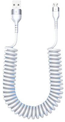 YSJJZRL Micro Cable USB escalable en Espiral, Cable en Espiral de recurso de expansión 3A Cable de Carga rápida para Samsung S7 Edge S6 S2 J7 J5 J3, etc. (1,5 Millones,Blanco)
