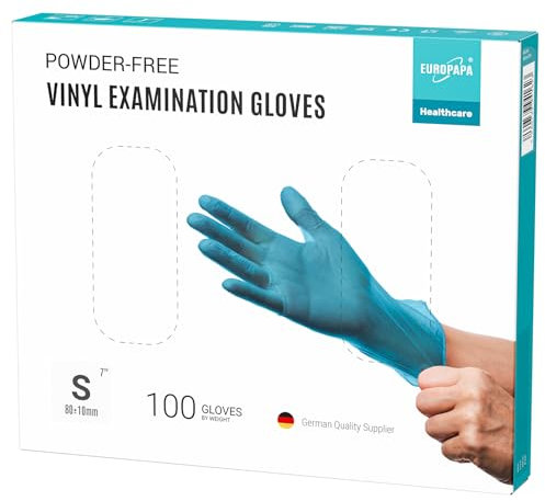 EUROPAPA® - Lot de 100 gants jetables en vinyle sans latex et non poudrés - Taille S, M, L et XL (Bleu, S)