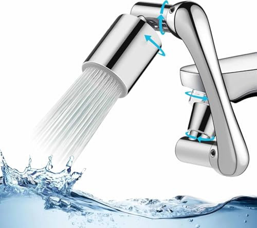 Norhogo Rubinetto Rotante 1080 Gradi, Prolunga Rubinetto Bagno Areatore Rompigetto con Filtro Antispruzzo, M20 M22 M24, 2 Modalità Acqua Regolabile, D'argento