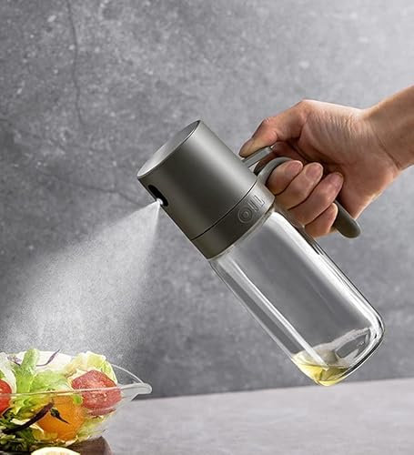 Oil Sprayer for Cooking, 250ml Glass Oil Spray Bottle with Dust Cover and Handle, High Borosilicate ​Glass, Olive Oil Dispenser Non Drip Leak Proof for Air Fryer, BBQ, Baking