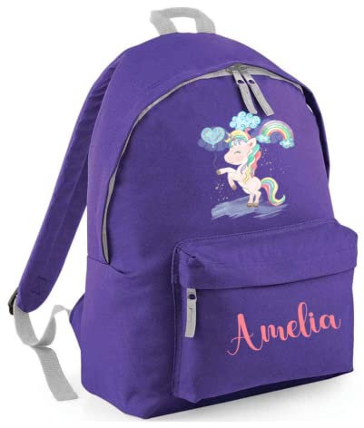 Hoolaroo Personalised Unicorn Backpack for Girls Large 18L Kids Rucksack Purple Design School Bag for Nursery and Toddlers Customisable Children's Baby Pack 42x31x21cm