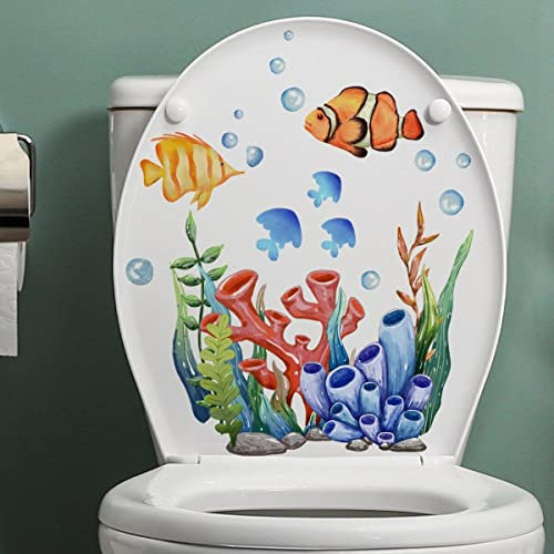 Luxylei 3D-abziehbilder Unterwasserfischen, Toilettendeckel-Aufkleber, Abnehmbare, wasserdichte Toilettensitz-Aufkleber Für Badezimmer, Wc, Toilette, Toilette, Dekor