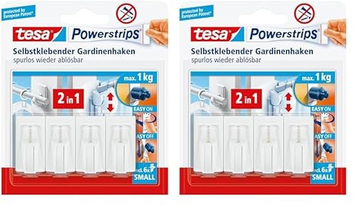 Tesa 58034 Powerstrips Tesa Vario- Ganci per tende (confezione a 4) (Confezione da 2)