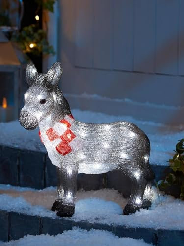 Marco Paul 34cm Light Up Donkey LED Christmas Decoration Battery Operated Ornament with Auto Timer Nativity Xmas Animal Indoor Outdoor Large Seasonal Holiday Decor