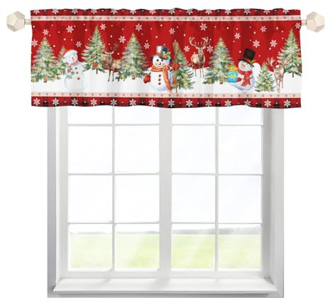 EHJOS Weihnachten Baum Elch Schneemann Scheibengardinen Bistrogardine mit Stangendurchzug Stores Gardinen Schals Modern Küchenvorhang für Badezimmer Klein Fenster 137x45cm,2 Stück