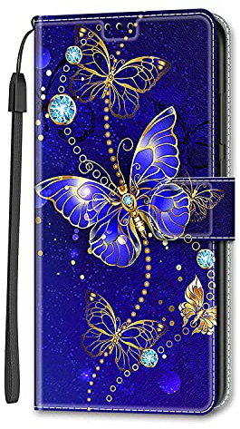Adolasx Kompatibel für ZTE Blade V50 Vita Hülle Leder mit Band Motiv Kartenfach Silikon Klappbar Flip Tier Hüllen [Magnetisch] Handyhülle Bumper PU Cover Case - Blau