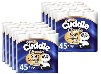 Panda Cuddle Soft Quilted Toilet Rolls, Super Quality Classic 3 Ply Toilet Tissue Unscented, Provide Ultimate Quilted Comfort - 90 Rolls