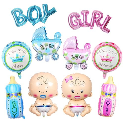 10 Stück Gender Reveal Party Dekoration boy or girl Party Dekoration Willkommens Baby Form Folienballon Junge Mädchen Aluminiumballon Party Deko für Hochzeit Ankündigung Einer Schwangerschaft Gender