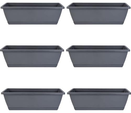 Wedhapy Fioriera fioriera da finestre 6pcs fioriera ventilata con fioriera rettangolo PP di drenaggio con Vassoio 16.9x7.1x6.3in fioriera Fiore per Il Cambio da davanzali di Balcone, Nero