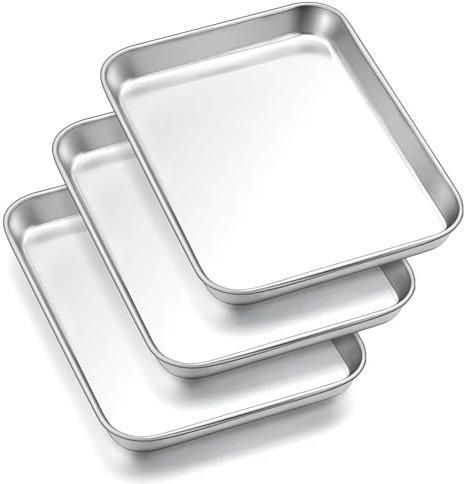 HaWare Baking Tray Set of 3, Small Stainless Steel Oven Cookie Sheet Pan, 26.5 X 20.5 X 2.5 cm, Idea for Baking/Cooking/Serving, Healthy & Non Toxic, Mirror Finish & Dishwasher Safe