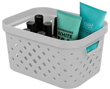 SUNDIS Pixel, cesta de almacenamiento de 1,5 l, de plástico blanco roto reciclado, apilable, ideal para el baño, dormitorio, decoración u oficina