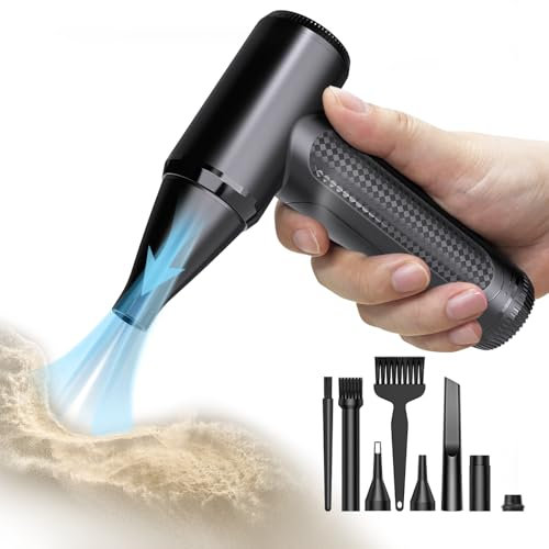 Soffiatore ad Aria Compressa, Pejevir 3 Velocità 150000 Giri/Min Elettrico Rimuovi Polvere Aria Compressa, Type-C Ricaricabile, Aria Compressa Elettrico per Pulizia del PC Divano Tastiera Auto