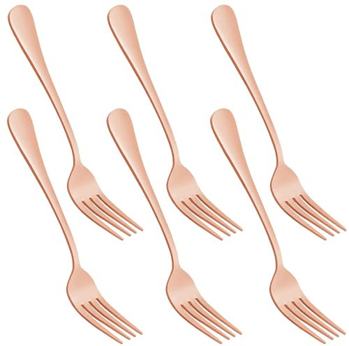 Tenedores postre pequeños oro rosa 17 cm 6 uds aptos lavavajillas duraderos uso domestico y restauracion