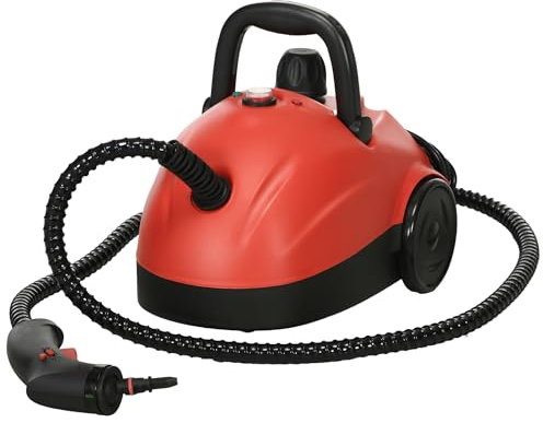 HOMCOM Pulitore a Vapore Portatile e Multiuso con 13 Accessori Inclusi, Vaporizzatore per Finestre, Cucina, Bagno, Tappeti, 1500W e Serbatoio 1.2L, Rosso