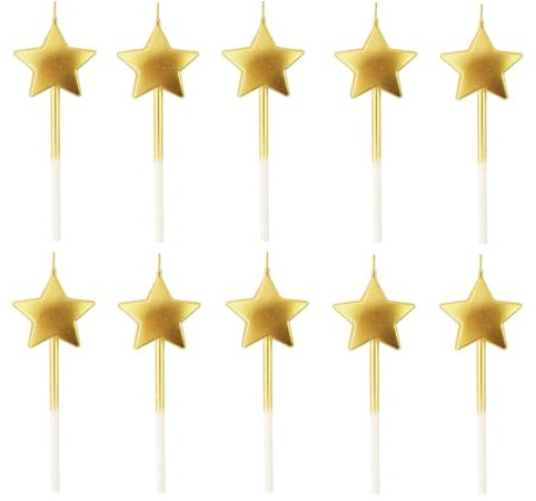 ZHjuju Sternform Geburtstagskerzen, 10 Stück Stern Geburtstagskerzen Cake Topper Dekorationen Metallisch Kuchen Kerzen für Kinder Geburtstag Hochzeit, Gold