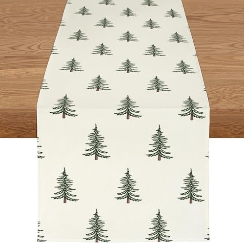 YCOLL Weihnachtsdeko Tisch Tischläufer Weihnachten Tischläufer Grün Winter Wasserabweisend Tischläufer Modern Weihnachtstischläufer für Drinnen und Draußen Party Küche Esstisch Dekoration