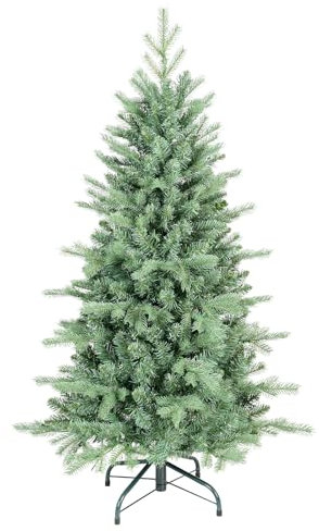 Árbol de Navidad artificial delgado de 5 pies, árbol de Navidad delgado de abeto azul sin luz con puntas de ramas mixtas de polietileno y PVC 926, pino con bisagras con soporte de metal para