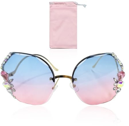 EHDWXVZM 1 Stück Damen-Sonnenbrille, 1 Stück Brillentasche, Damen-Festival-Sonnenbrille, Damen-Farbverlaufs-Sonnenbrille, Strass-Rand-Sonnenbrille