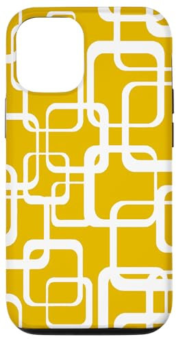 Hülle für iPhone 14 Retro MCM Quadratisches Motiv Vintage Muster 8 Senf
