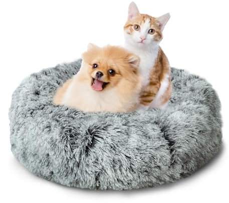 CALIYO Katzenbett Flauschig, Hundebett Kleine Hunde, Katzenkissen Hundekissen Waschbar, Trocknergeeignetes Katzen Bett, Hundebetten Rund Katzenkörbchen Durchmesser 60 cm(Hellgrau)
