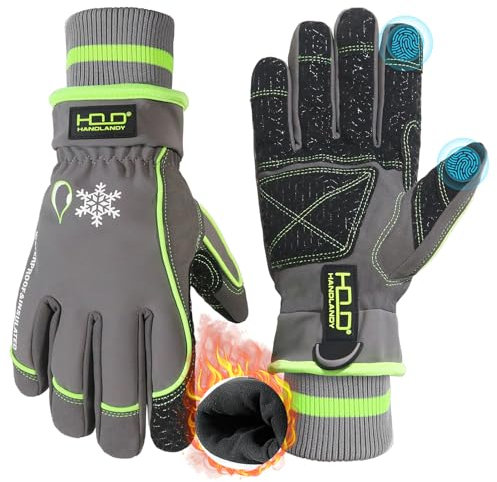 HANDLANDY Gants de travail isolés imperméables, gants d'hiver thermiques pour hommes et femmes, écran tactile, gants chauds pour ski snowboard temps froid (vert, M)