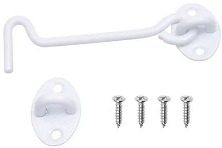 Eco-Fused Chiusura con Gancio e Occhiello Robusta 15 cm - 1x Serratura per Fienile (Bianco), 4x Viti di Montaggio - Ganci in Acciaio Inossidabile Verniciato a Polvere per Porte