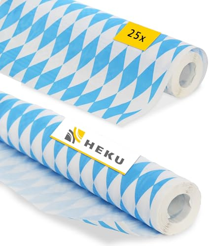 Heku Oktoberfest Deko Papiertischdecke Rolle 25 Stück 8m - Bierzeltgarnitur Tischdecke Papier bayrische Deko zuschneidbar - Tischdecke Oktoberfest blau weiß