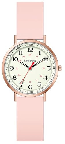 Szaikyri Krankenschwester Armbanduhr Für Frauen, Medizinisches Fachpersonal Und Studenten Mit Leuchtend Leicht Lesbarer Militär-Uhr Zeitscheibe Unisex Sportuhren Wasserdicht (Pink Rosegold)