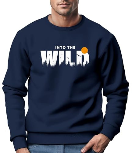 Neverless® Sweatshirt Herren Brustprint Bedruckt Into The Wild Schriftzug Outdoor Fashion Rundhals-Pullover Navy L