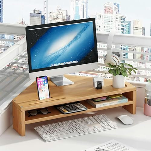 XDRGOOIUY Monitor Stand 2 Tiers Corner Monitor Stand Riser with Storage, Laptop Computer Desk Organizer Stand for Office Study Room, Save Space Desktop Triangle Shelf