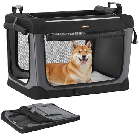 Feandrea Hundebox faltbar, 76,2 cm Transportbox für mittelgroße Hunde, Hundetasche, Oxford-Gewebe, mit 4 Türen aus Netzstoff, Griffen, Taschen für Futter und Wasserflasche, tintenschwarz PDC017B01