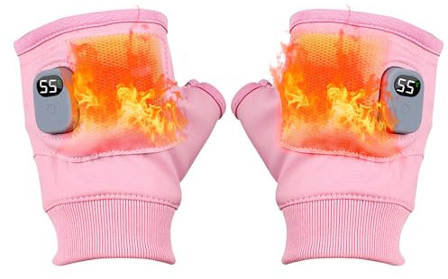 YWNYT Beheizte Arbeitshandschuhe, USB Beheizte Handschuhe für Herren Damen, 3 Gang Temperatur Einstellbar Warme Handschuhe, Elektrische Handschuhe für Winter, Schnelle Heizung, Wiederaufladbar (Rosa)