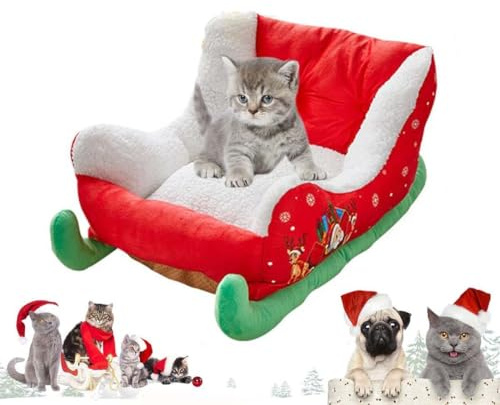 Keeplus Christmas Dog Bed, Christmas Sleigh Dog Bed, Sleigh Dog Bed, Weihnachten Hundebett, Weihnachtsschlitten Hundebett, Schlitten Hundebett, Katzenbett Weihnachten Hundebetten Weich Für Haustier