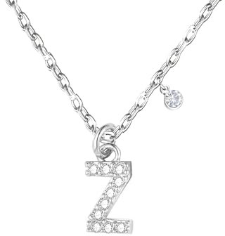 GUOYU Damen Initialen Halskette Buchstaben Anhänger, 925 silber Halskette mit Buchstabe aus Zirkonia, Anhänger Geschenkideen zum Geburtstag A B C D E F G H I J K L M N O P Q R S T U V W X Y Z (Z)