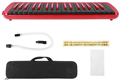Blasmusikinstrument mit 37 Tasten, Tragbar, mit Tasche, Ergonomisches Design, Blasmusikinstrument für Anfänger oder Melodica-Liebhaber (Rot)