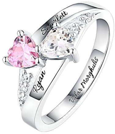 Personalisierte Versprechen Ring für sie - individuell gravierte 2 Namen Ringe für Paare - Jahrestag Geschenk - Gravierter Zwei Namen Geburtsstein Ring für Frauen Mama - Name Ringe mit Birthstones