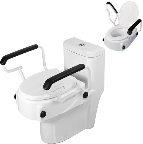 GOVITA - Rialzo WC con braccioli e Coperchio, Universale, per Anziani e Disabili, Sollevatore WC per Bagno, Sedile Ergonomico, Facile da Pulire (ALTEZZA REGOLABILE)