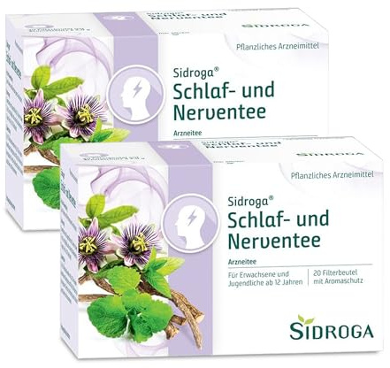 Sidroga® Schlaf- und Nerventee, Arzneitee, 2x 20 Teebeutel à 2 g | bei nervlicher Belastung, bei Schlafstörungen, Baldrian, Melisse, Passionsblume, Pfefferminze, 100% pflanzlich