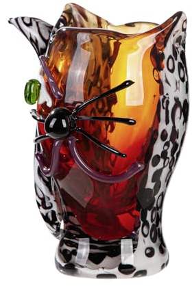Glas Art Gesichtsvase Cat - Glas - Höhe 27cm x Breite 23cm - braun - Dekorative Glasvase für Zuhause - Katzenmotiv