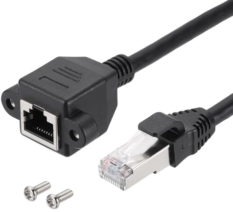 sourcing map Cat6 Ethernet Extension Cable, 1Ft RJ45 Male to Female Screw Panel Mount Ethernet Cable Extender with 2pcs Screw for Router Modem PC Laptop Smart TV Printer