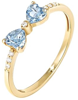 Whoiy Damen Ring 585 Gelbgold, Verlobungsringe mit 0.4ct Aquamarin Herz Trauringe Echt 14K Echtgold Eheringe für Frauen Größe 51 (16.2)