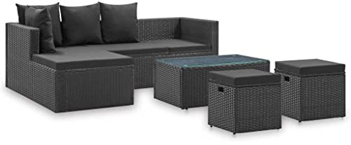 RMIHSJG Ensemble de 4 canapés de jardin en rotin synthétique noir avec coussins, canapé d'angle, table basse et ottoman pour terrasse, résistant aux intempéries, meubles de jardin avec hauteur