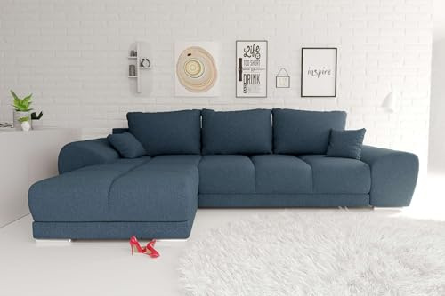 99rooms Antalya Ecksofa Polsterecke Eckcouch Strukturstoff Neve Dunkelblau, mit Ottomane Links, mit Schlaffunktion