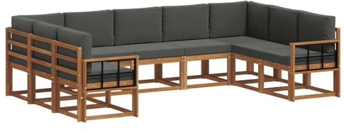 vidaXL Outdoor-Sofagarnitur mit Kissen 9 pcs Natur und Anthrazit, Moderne Garten Sofagarnitur, wetterfest, gemütliche Lounge, Akazie Holz Möbel, stylische Patio Sitzgruppe