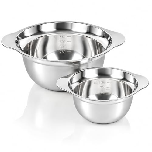 SYBYZF Stainless Steel Mixing Bowls Set of 2 (1L/2.5L), Dishwasher Safe | Nesting Kitchen Bowls with Wide Grip Handles & Non-Slip Base, Durable Metal Mixing Bowls for Baking, Cooking, Salad Food Prep