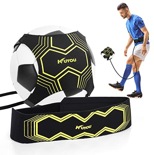KUYOU Fußball Kick Trainer, Solo Fußball Trainer Solo mit verstellbarem Taillengürtel Hilfe-Kontrolle Fertigkeit Fußballtraining Training für Kinder Anfänger Kick Off Trainer (Gelb/Schwarz)